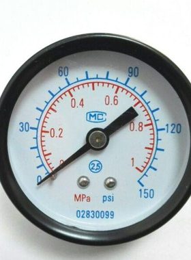 气压压力表 表盘50mm 压力1mpa 150psi 轴向螺纹在后 两分牙ZG1/4