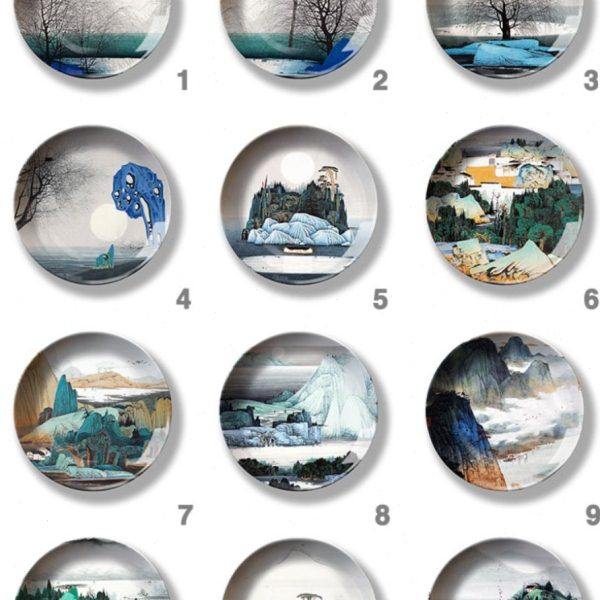 新中式国画挂盘装饰盘画盘 挂墙盘子薛画 亮盘子壁挂盘印盘子摆盘,家居饰品,工艺画,淘宝优惠券,粉丝福利购,淘宝优惠卷