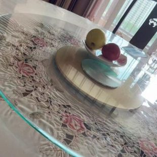 12MM加厚加强款酒店连体底座转盘餐桌钢化玻璃旋转圆台面转盘家庭