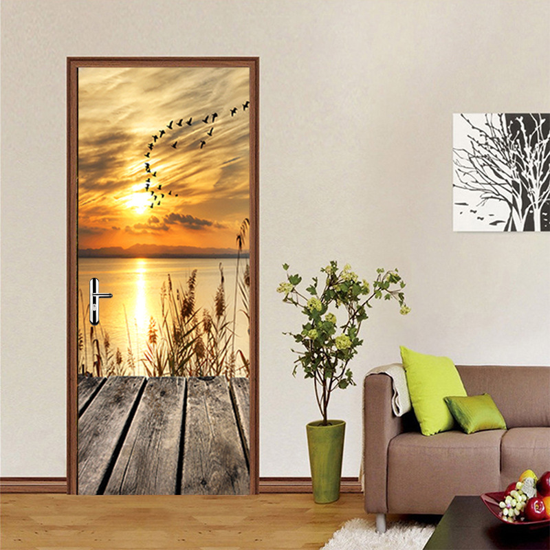 尚易3D入户门衣柜装饰墙贴自粘浴室门翻新门贴纸家居防水耐用