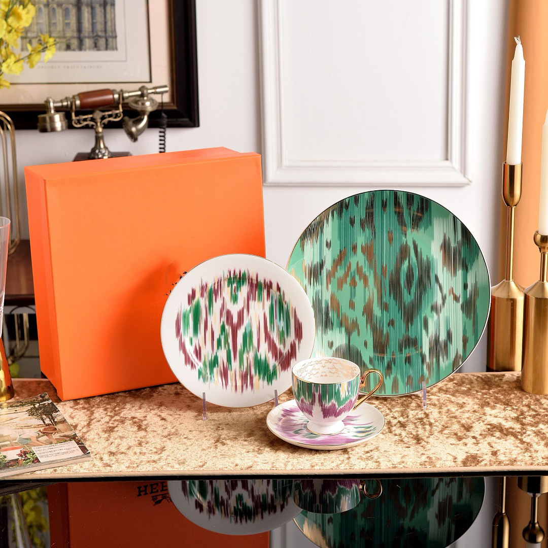 高档餐具 炫彩欧式轻奢镀金伊卡骨瓷咖啡杯碟套装 轻奢下午茶杯碟