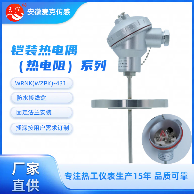 铠装热电偶K型 铠装铂电阻 PT100 WRNK-431 WZPK-431固定法兰式 K