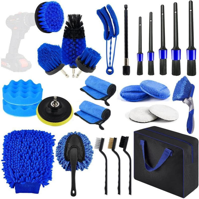 【行】厂家直售汽车内饰清洁刷电钻刷细节刷套27件套洗车细节清洁