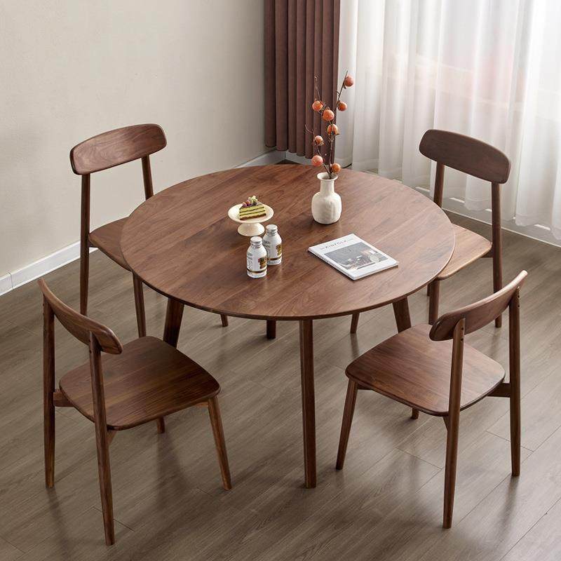 北美黑胡桃木圆形餐桌家用小户型新中式饭桌樱桃木圆桌