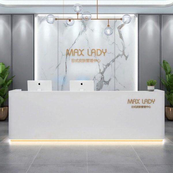 公司烤漆前台接待台简约时尚弧形吧台美容院收银台迎宾台定做柜桌