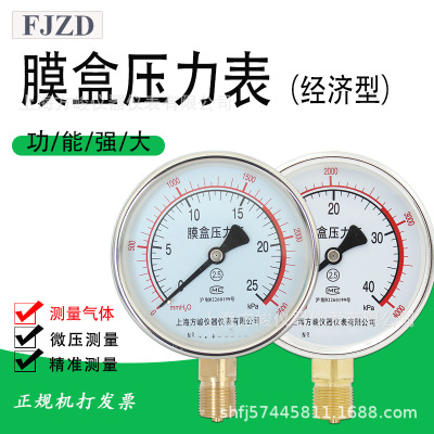 厂家供应上海方峻YE-100膜盒压力表千帕天燃气风压表轴向150耐震