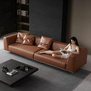 意式极简罗杰真皮沙发简奢别墅大小平层直排三位组合客厅转角家具
