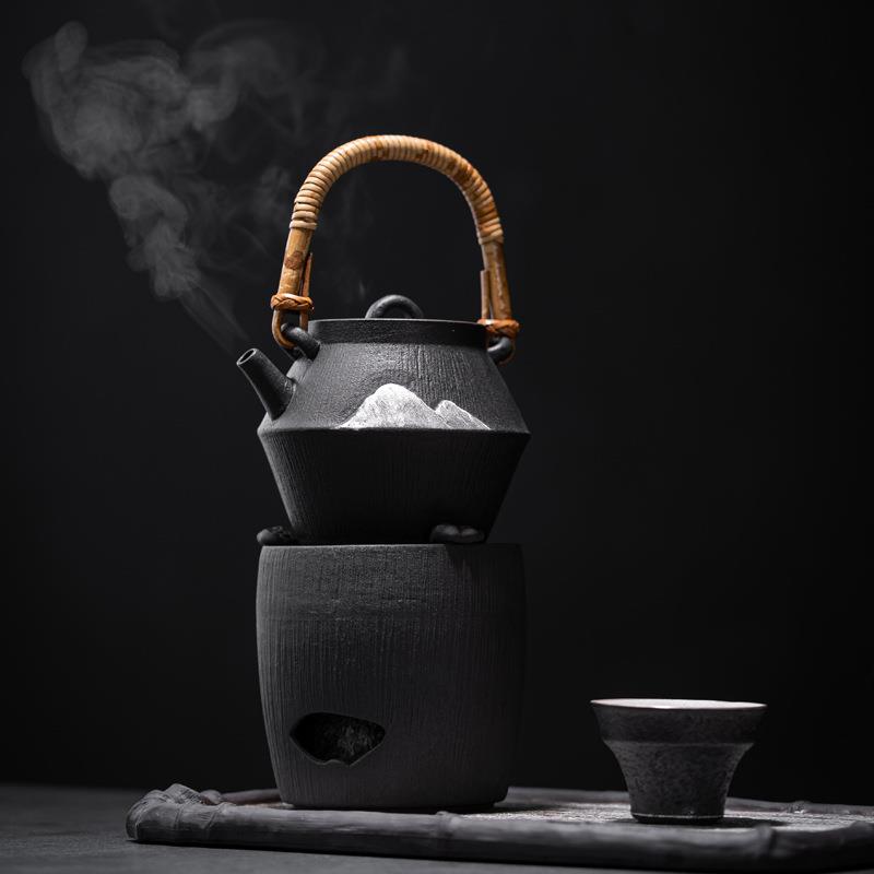 国潮风煮茶壶套装粗陶复古茶具套装家用办公室普洱橙皮煮茶器