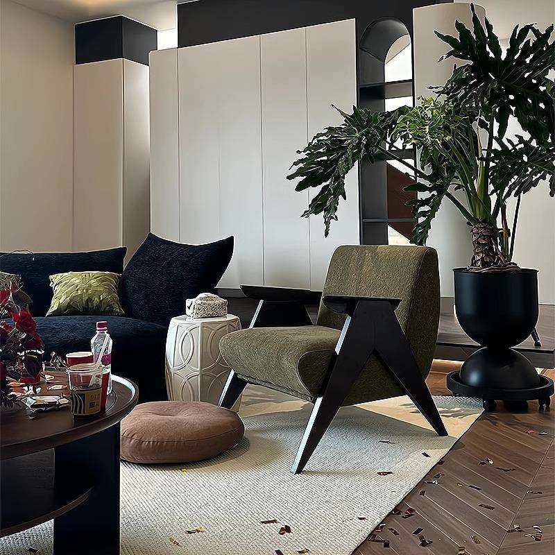 复古风民宿单人沙发家用客厅阳台懒人实木沙发椅设计师中古休闲椅