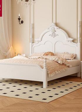 法式实木床白色奶油风公主床现代简约主卧室1.8m床轻奢高档储物床