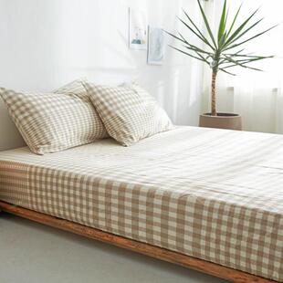 全棉水洗棉床笠单件纯棉防滑固定一米八床罩床垫套格子加高1.8m米