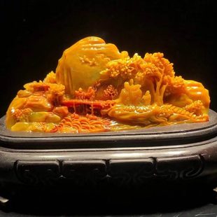 寿山石北部田黄石谈笑风生摆件浮雕俏色人物家居办公室小摆设工艺