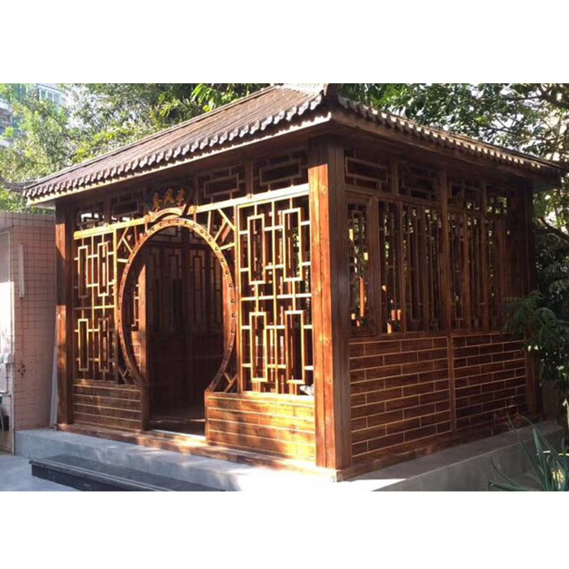 新中式户外防腐木屋四角小木屋移动简易民宿房子组装三层亭子庭院