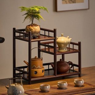 桌面小博古架中式茶具置物收纳架子复古茶杯架子紫砂壶摆件展示柜