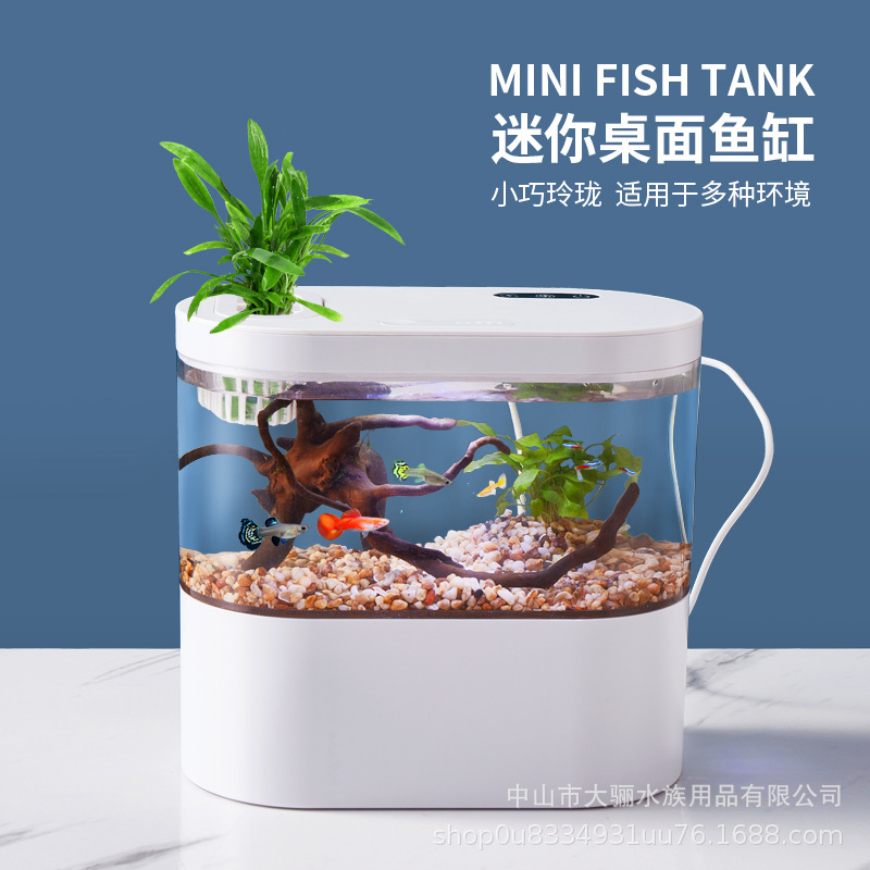 生态造景鱼缸水族箱桌面创意自循环金鱼缸迷你小型免换水家用鱼缸