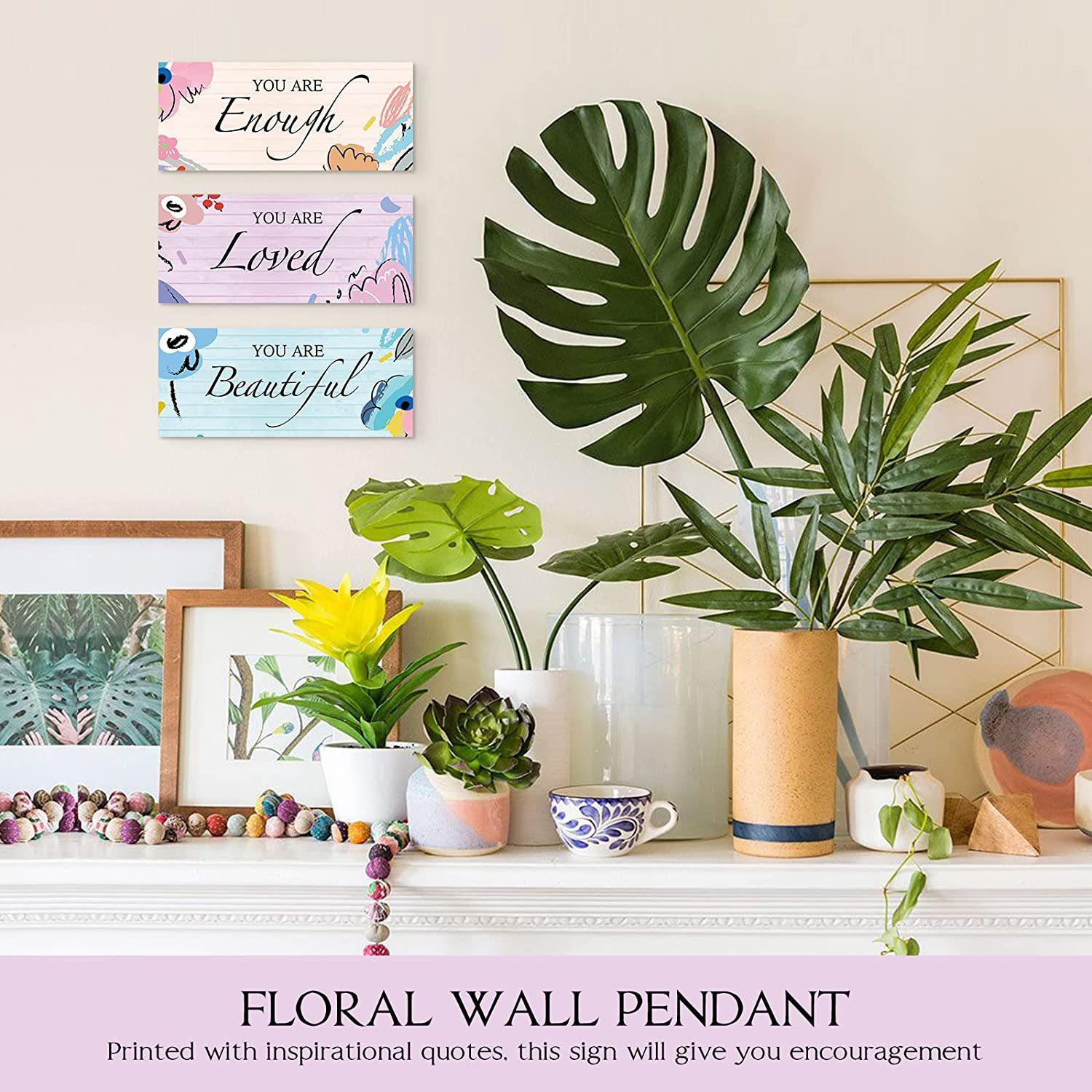 励志墙壁艺术积极木质挂牌卧室浴室房花卉墙饰蓝色紫色米色壁饰