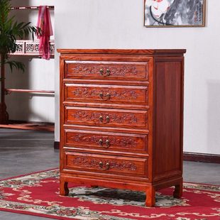 明清仿古古典5斗柜 实木餐边柜储物柜南榆木五抽柜收纳玄关置物柜