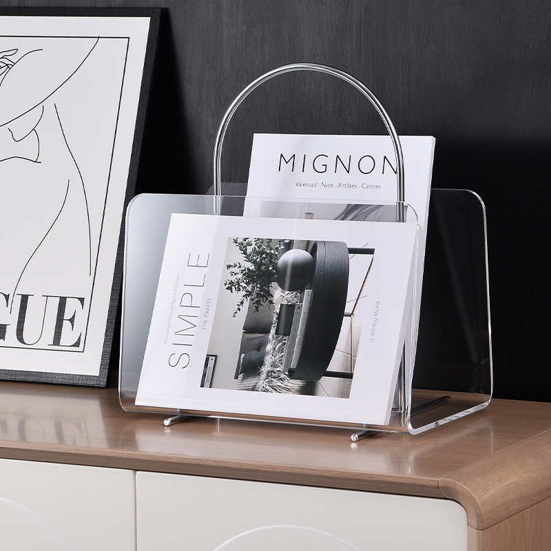 高级感中古风亚克力置物架桌面杂志架小型落地客厅书报收纳架书架