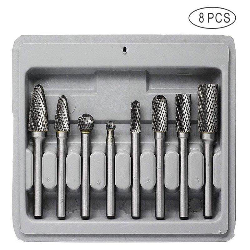 钨钢磨头套装8件套旋转锉抛光雕刻工具套装8支装研磨机6柄钻头