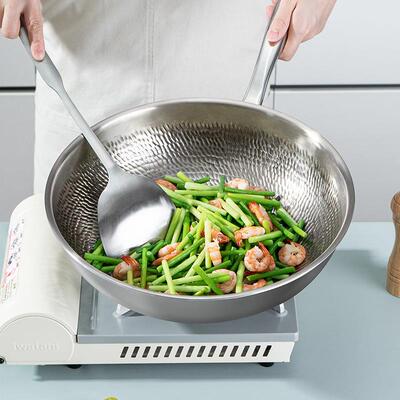 Debo/德铂费迪南德有钛无涂层防粘锅家用不锈钢32cm炒菜锅通用