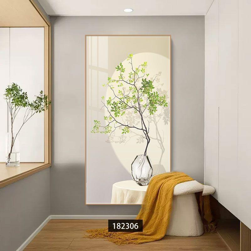 北欧玄关装饰画绿植走廊过道挂画奶油风带框客厅入户门竖版壁画