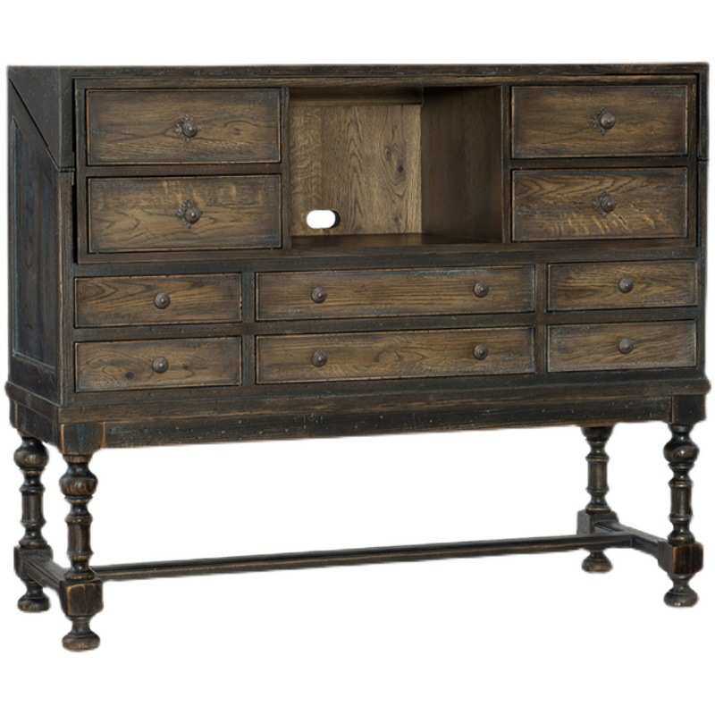 北美橡木实木斗柜法式仿古做旧储物柜卧室复古收纳柜书房办公书桌