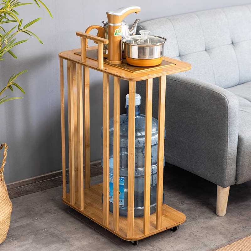 移动茶水柜泡茶台办公室茶具饮水桶自动烧水壶置物架边柜竹餐边J&