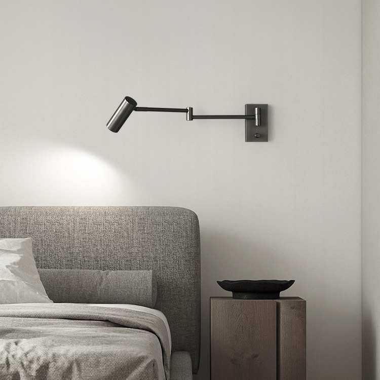 全铜摇臂壁灯卧室阅读床头灯现代简约书房折叠伸缩带开关LED壁灯