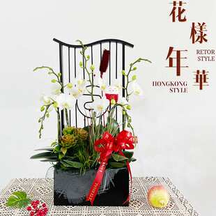 祥云新中式蝴蝶兰花架仿真植物花盆简约轻奢年宵花盆栽摆件装饰