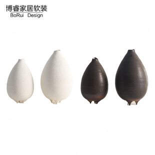 新中式复古细口蛋形陶瓷花瓶摆件酒店民宿样板间玄关插花器装饰品
