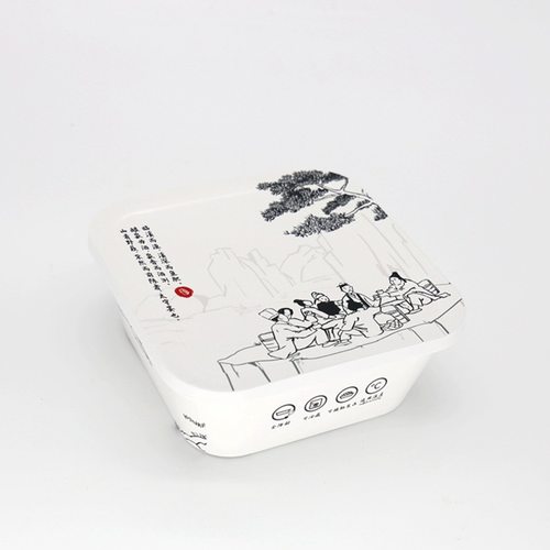 500 900 1300ml全降解百优盒山水系列餐盒坚固不漏带盖方形