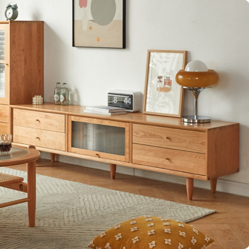 北欧实木电视柜茶几组合柜樱桃木原木橡木家具简约日式小户型地柜