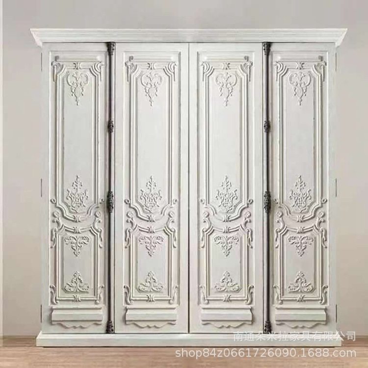 美式乡村复古原木实木雕花两门衣柜高端奢华成人四门储物柜