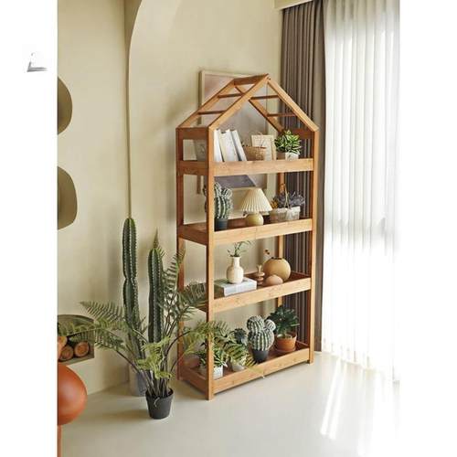 fj芙锦1客厅摆件落地置物架书架靠墙阳台实木架子室内花架