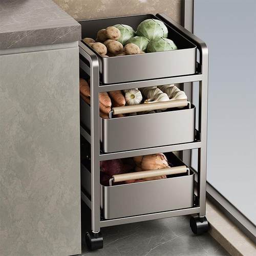 厨房置物架落地多层收纳架可移动小推车放果蔬菜篮子家用抽屉调料
