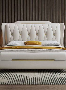 意式轻奢真皮床双人1.8x2米主卧床1.5米小户型家用极简风储物婚床