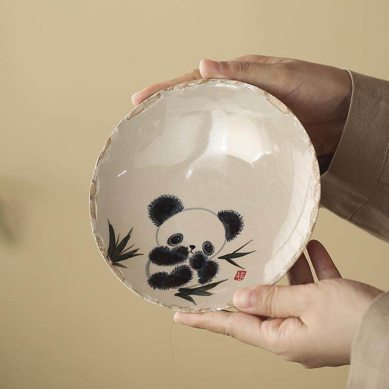 手绘熊猫壶承养壶垫中式陶瓷盖碗底托配件草木灰茶承圆形托盘家用