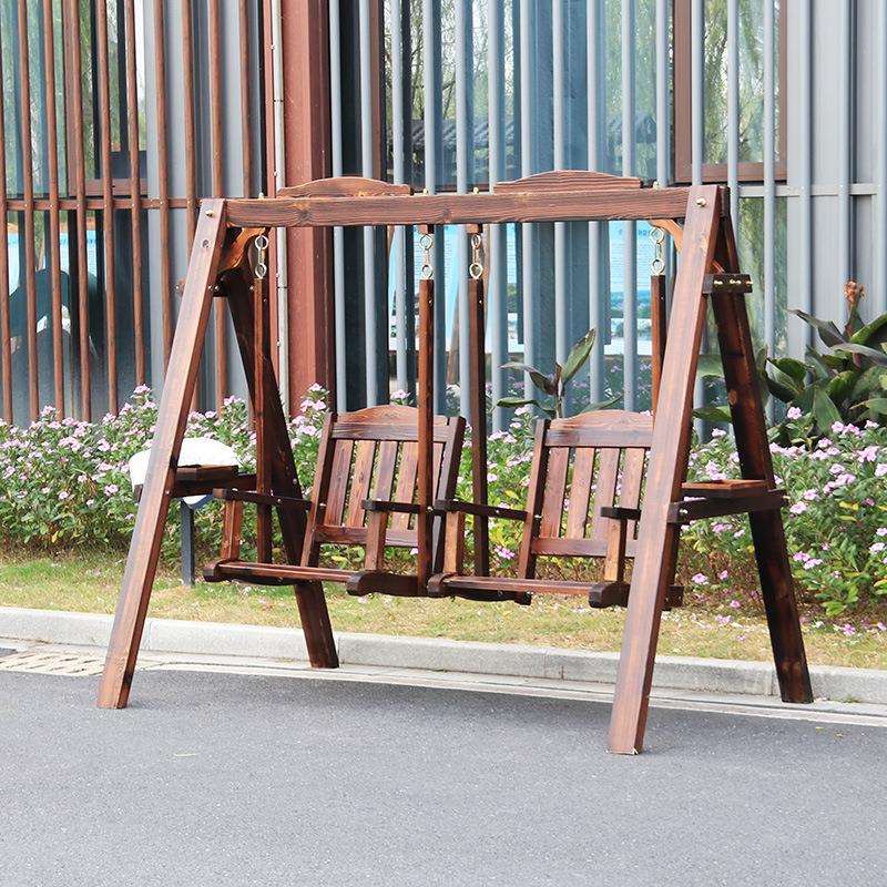 户外实木秋千摇椅休闲庭院双人吊椅田园阳台碳化木吊椅家用荡秋千