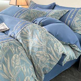 冬季水洗棉提花床上四件套轻奢高端床品宿舍被套床单人床笠三件套