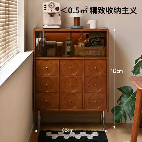 新款实木餐边柜小户型餐厅复古收纳柜中古风置物柜家用橱柜卧室