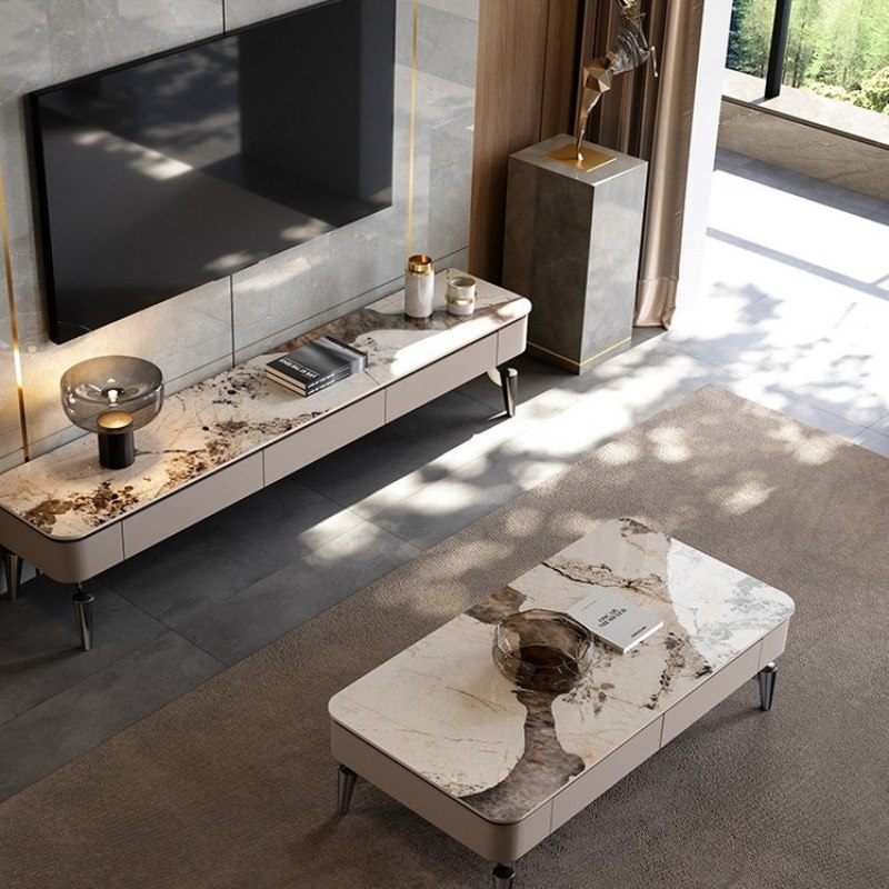意式轻奢现代家用简约客厅大小户型高端岩板大理石电视柜茶几组合