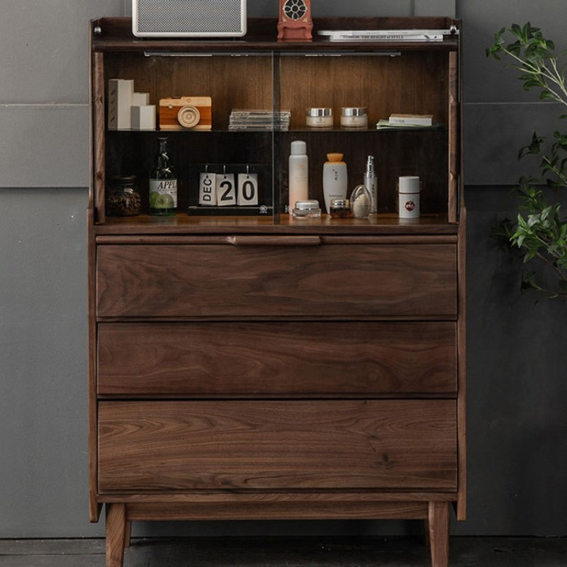 北欧黑胡桃实木卧室五斗柜一体客厅餐边柜梳妆台储物柜多功能