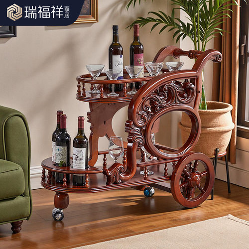 瑞福祥 美式复古实木餐车可移动手推车ktv酒水车餐厅点菜车AC205