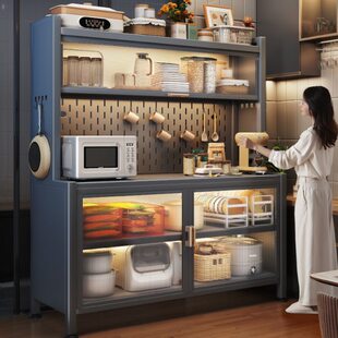 厨房餐边柜靠墙一体柜钢制储物柜多层置物架落地碗柜带门收纳柜子