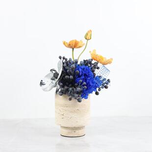 简约黄洞石直筒插花容器晶石容器客厅餐桌样板间办公室桌面装饰品