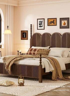 GY法式复古实木床简约古风大床美式雕花罗马柱主卧公主双人床婚床