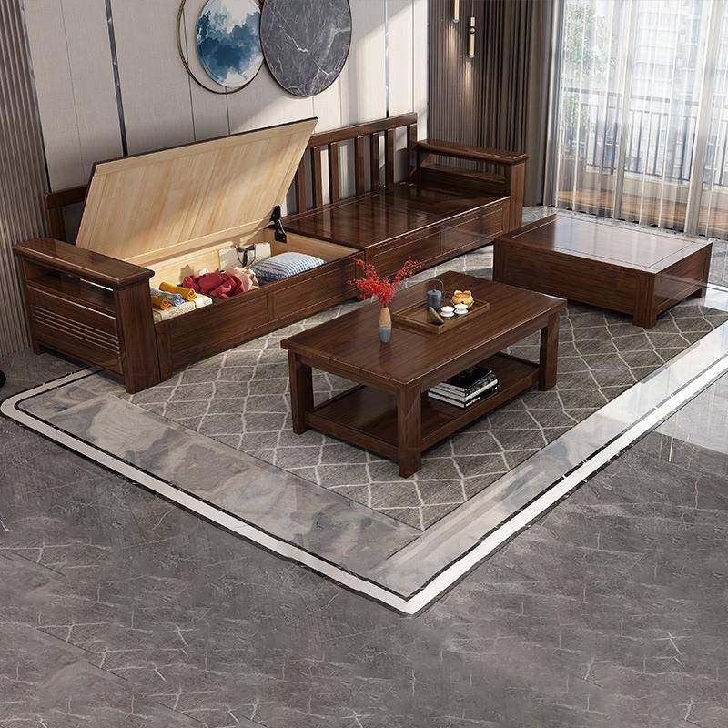 现代中式实木沙发胡桃木1+2+3+贵妃茶几方几组合客厅家具