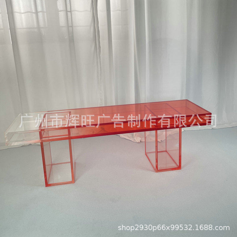 亚克力渐变色长凳红色透明玻璃长凳休息凳椅子厂家直销供应批发