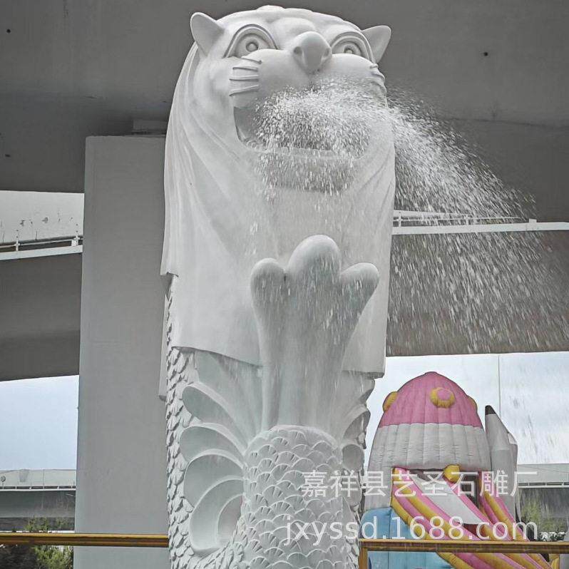 源头厂家定制石雕喷水动物  景区公园花岗岩狮头鱼尾喷水雕塑价格