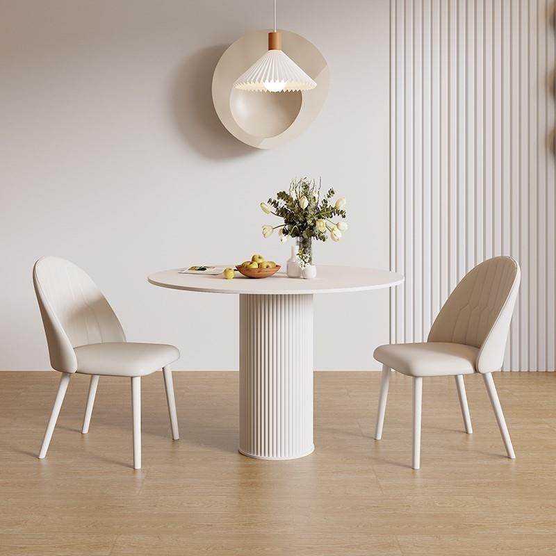 圆形岩板餐桌家用小户型阳台洽谈桌椅组合现代简约圆桌子奶油风